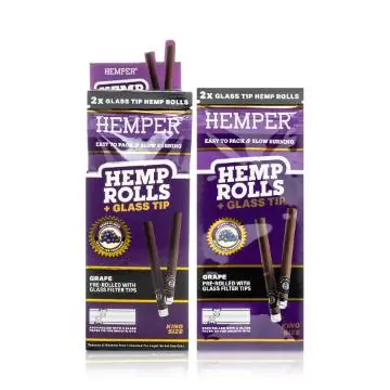 Display 12 UNidades - Rolls King Size Con Boquilla De Vidrio (2 UNidades) - Uva